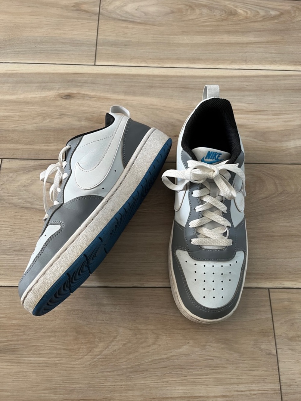 Nike Women’s Low-Top Sneakers — White & Gray with Blue Logo